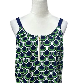 Photo of Macbeth Collection Top Tank Geometric Pattern Low Back Sleeveless Green Blue XS