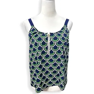 Photo of Macbeth Collection Top Tank Geometric Pattern Low Back Sleeveless Green Blue XS