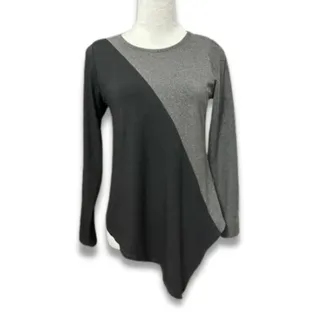 Photo of Karen Kane Long Sleeve Top Round Neck Asymmetric Color Block Gray Black XSP NWOT