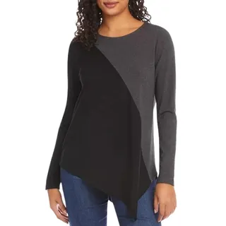Photo of Karen Kane Long Sleeve Top Round Neck Asymmetric Color Block Gray Black XSP NWOT
