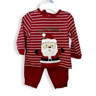 Photo of Little Me Top & Bottom Matching Set "My First Christmas Santa" Embroidery 6M NWT