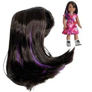 Photo of 18" Doll Wig For American Girl Luciana Vega Brown Hair Purple Streaks New + Net
