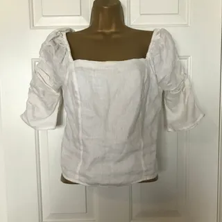 Photo of Rachel Zoe White 100% Linen Puff Sleeve Crop Top Womens XS Boho Cottagecore