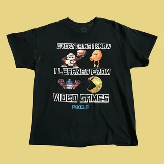 Photo of Pixels Video Games Graphic T Shirt XL Pac Man Retro Gamer Black Cotton Tee XL