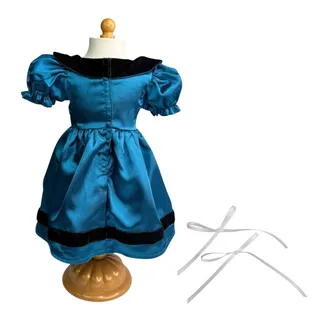Photo of American Girl Cecile Meet Dress & White Hair Ribbons Teal Blue Silk Fancy Gown