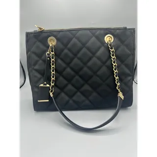 Photo of Madison West Black Quilted Shoulder Bag Gold Chain Leather Strap 13x10.5 EUC