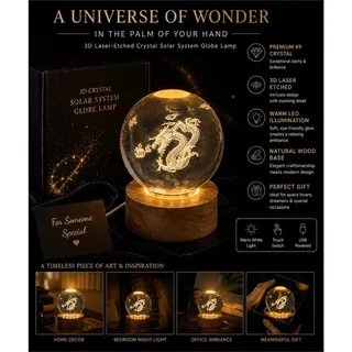 Photo of Laser Etched Crystal Ball on LED Stand Dragon