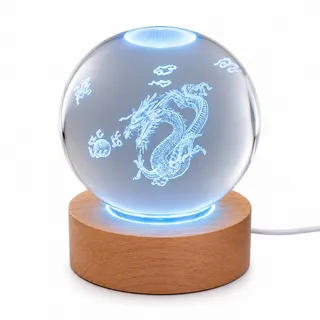 Photo of Laser Etched Crystal Ball on LED Stand Dragon