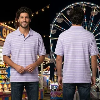 Photo of Chaps Shirt Mens XL Purple White Striped Natural Stretch Classic Fit Polo 46 48