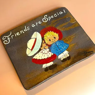 Photo of Vintage 1970s Handmade Friends Are Special Wood Plaque Folk Art Signed Sherry
