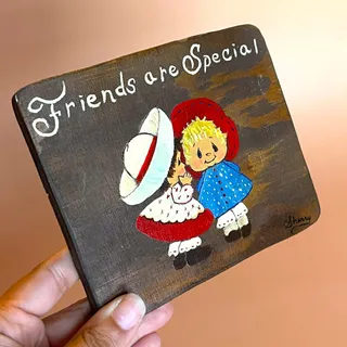 Photo of Vintage 1970s Handmade Friends Are Special Wood Plaque Folk Art Signed Sherry