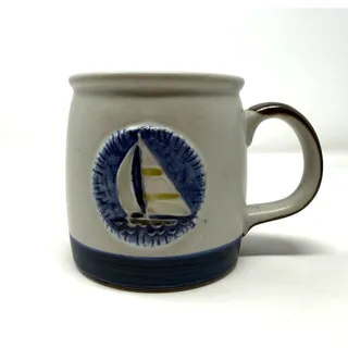 Photo of Otagiri Japan Stoneware Sailboat Medallion Coffee Mug Vintage 3.5"