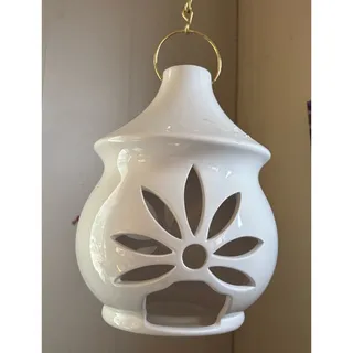 Photo of Floral Lantern Hanging on Gold Chain, Ceramic Candle Holder, PartyLite Sonata