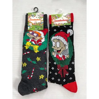 Photo of 2 Pair Adult Nickelodeon Rugrats Chuckie & Tommy Christmas Socks NEW