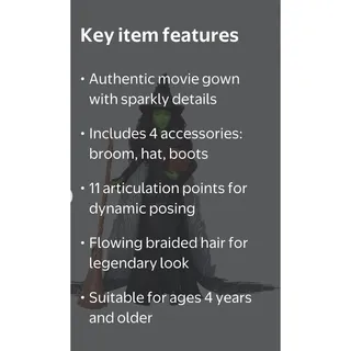 Photo of Universal Pictures' Wicked: For Good Deluxe Elphaba Doll with Movie-Inspired Outfit & 4 Accessories