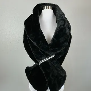 Photo of Adrianna Papell Black Faux Fur Shoulder Wrap Stole with Pearl Accent One Size