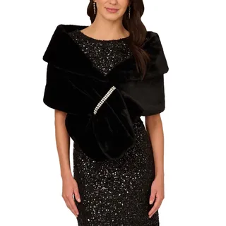 Photo of Adrianna Papell Black Faux Fur Shoulder Wrap Stole with Pearl Accent One Size