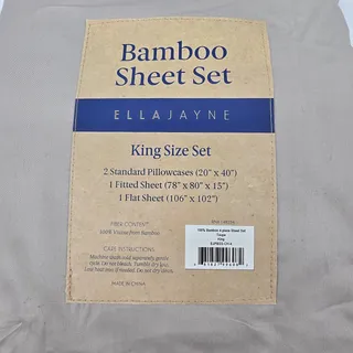 Photo of NWOT Ella Jayne Taupe 4 Piece King Size 100% Bamboo Pillowcase & Sheet Set