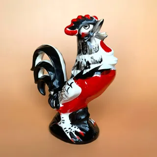 Photo of Vintage 1950s Japan Ceramic Rooster Figurine Red Black White MCM 6.75"