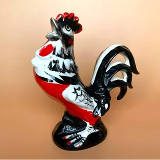 Photo of Vintage 1950s Japan Ceramic Rooster Figurine Red Black White MCM 6.75"