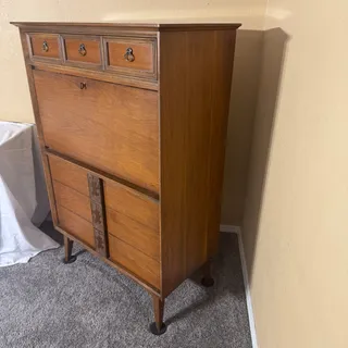 Photo of Vintage 1960s Bassett Mayan Walnut Secretary Desk Highboy Mid Century Modern
