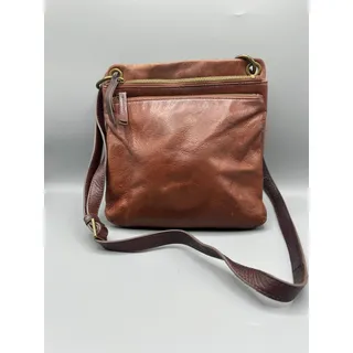 Photo of Margot New York Cognac Brown Leather Double Zip Crossbody Bag Purse 9.5x9.5 GUC