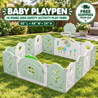 Photo of Baby Playpen 14 Panel - Kids Safety Activity Play Yard Center 65"L x 48"W x 24"H