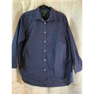 Photo of Lauren Ralph Lauren Womens Button Up Shirt Navy Polka Dot Pattern 2X Plus Size