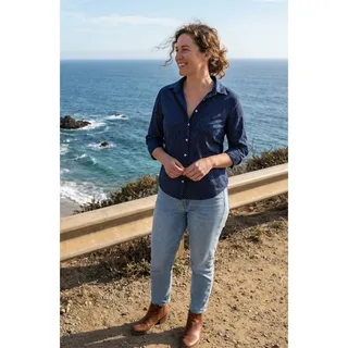 Photo of Lauren Ralph Lauren Womens Button Up Shirt Navy Polka Dot Pattern 2X Plus Size