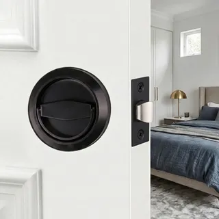 Photo of Dixiao Black Round Recessed Door Knob, Flat Door Knobs | Stainless Steel-Black