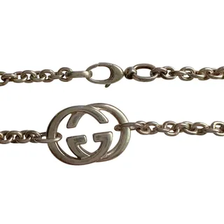 Photo of GUCCI Interlocking GG Logo Necklace (16") Sterling Silver