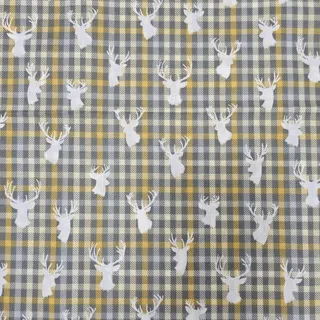 Photo of JoAnn Cotton Fabric 72"x44" Rustic Grey Yellow Plaid Stag Head Antlers Deer