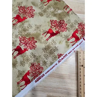 Photo of Keepsake Calico Holiday Cotton Fabric JoAnn 26x44 Christmas Red Reindeer Scroll