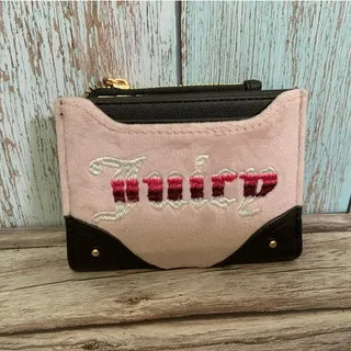 Photo of Vintage Juicy Couture Bifold Wallet Pink Black Canvas Fuzzy Logo Trim Compact