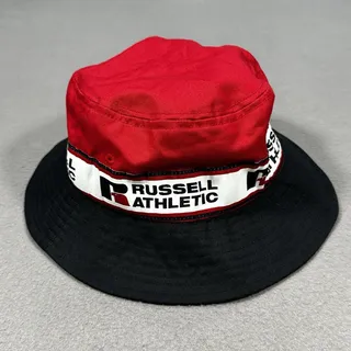 Photo of Russell Athletic Bucket Hat Red Black Logo Spellout 100% Cotton One Size