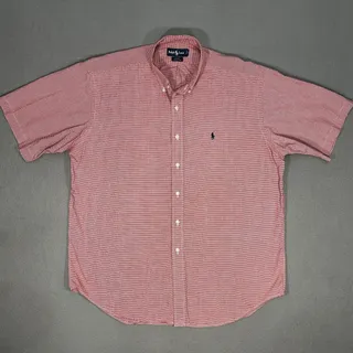 Photo of Ralph Lauren Blake Mens L Red White Check Short Sleeve Button Down Shirt