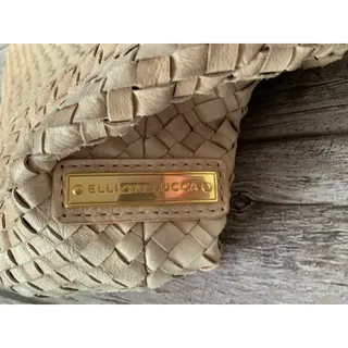 Photo of Elliot Lucca Tan Woven Leather Shoulder Bag Tote Red Lining Boho