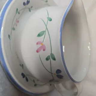 Photo of Allegro Hearthside Stoneware Gravy Boat With Plate Indonesia Blue Flowers