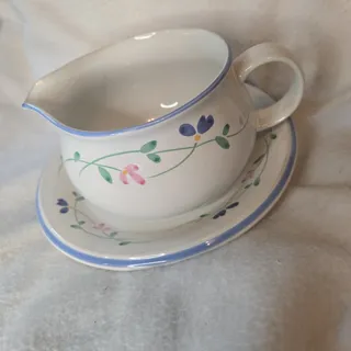 Photo of Allegro Hearthside Stoneware Gravy Boat With Plate Indonesia Blue Flowers