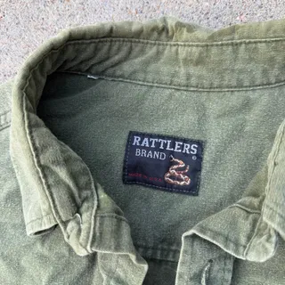 Photo of VTG Rattlers Brand Olive Green Cotton Chamois Flannel Button-Up L/S Shirt XL?