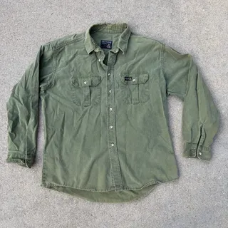 Photo of VTG Rattlers Brand Olive Green Cotton Chamois Flannel Button-Up L/S Shirt XL?