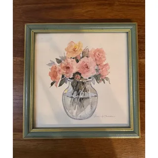 Photo of Vintage Rosalind Oesterle Floral Watercolor Print – Green & Gold Frame