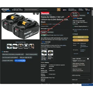 Photo of Makita BL1860B-2 LED 18V LXT 6.0Ah Lithium-Ion Battery 2-Pack ~ NEW