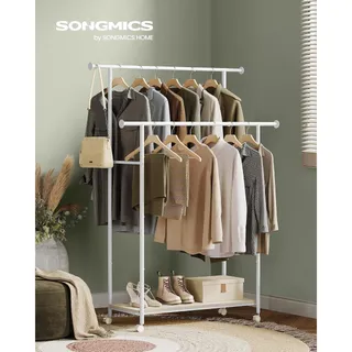 Photo of Clothes Rack with Wheels, Double-Rod 38.8 Inch Garment Rack, Shelf, up to 220 lb