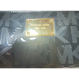Photo of Michael Kors Black MK Monogram Zip Around Wallet Gold Hardware