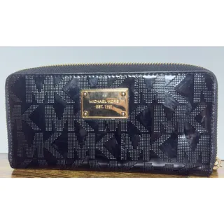 Photo of Michael Kors Black MK Monogram Zip Around Wallet Gold Hardware