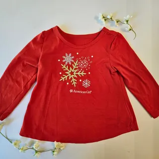 Photo of American Girl Bitty Baby Girls Size 3 Christmas Snowflake Red Holiday Top