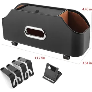 Photo of Car Back Seat Organizer With 2 Drink Cup Holder And Tissue Box, Headrest-Black