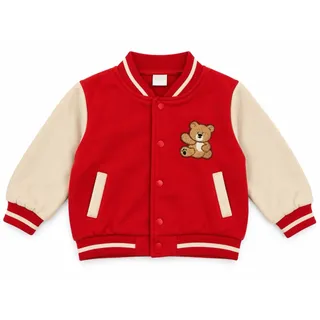 Photo of SHEIN Kids Red & Cream Teddy Bear Varsity Jacket 18-24M