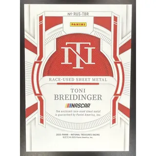 Photo of 2025 Panini National Treasures Toni Breidinger #18 Race Used Sheet Metal /99 MEM